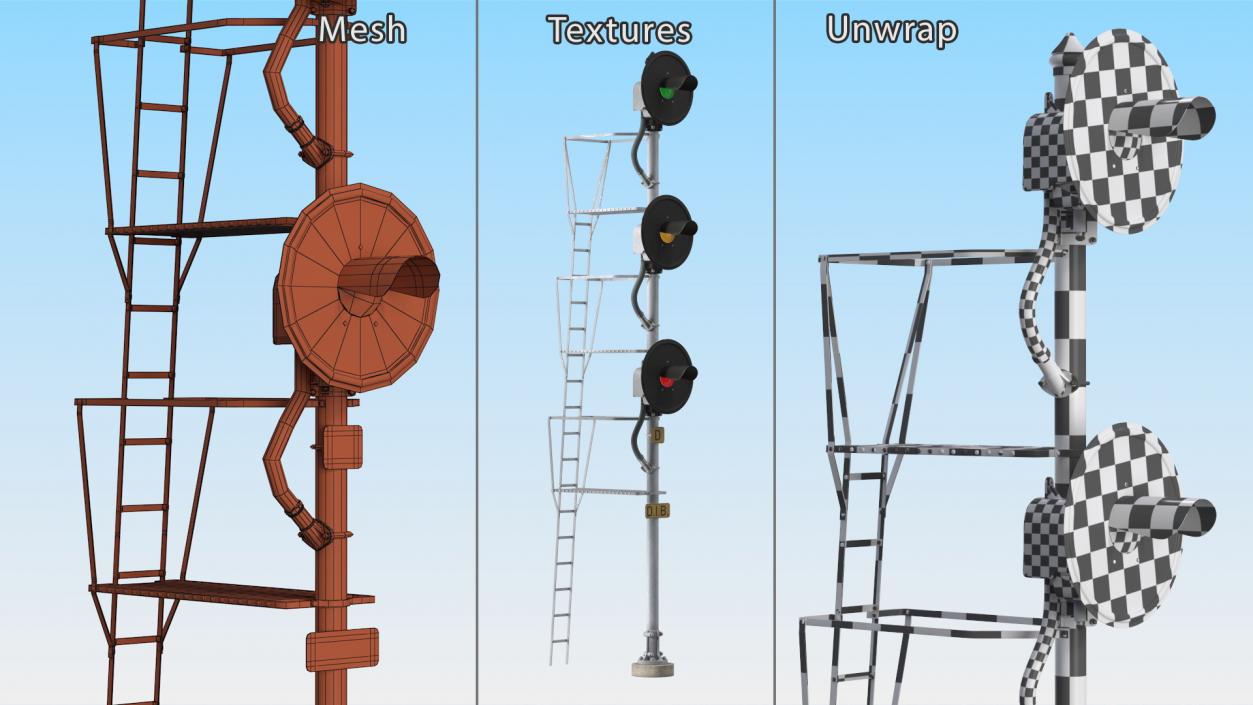 Railroad Searchlight Signal Triple 3D model