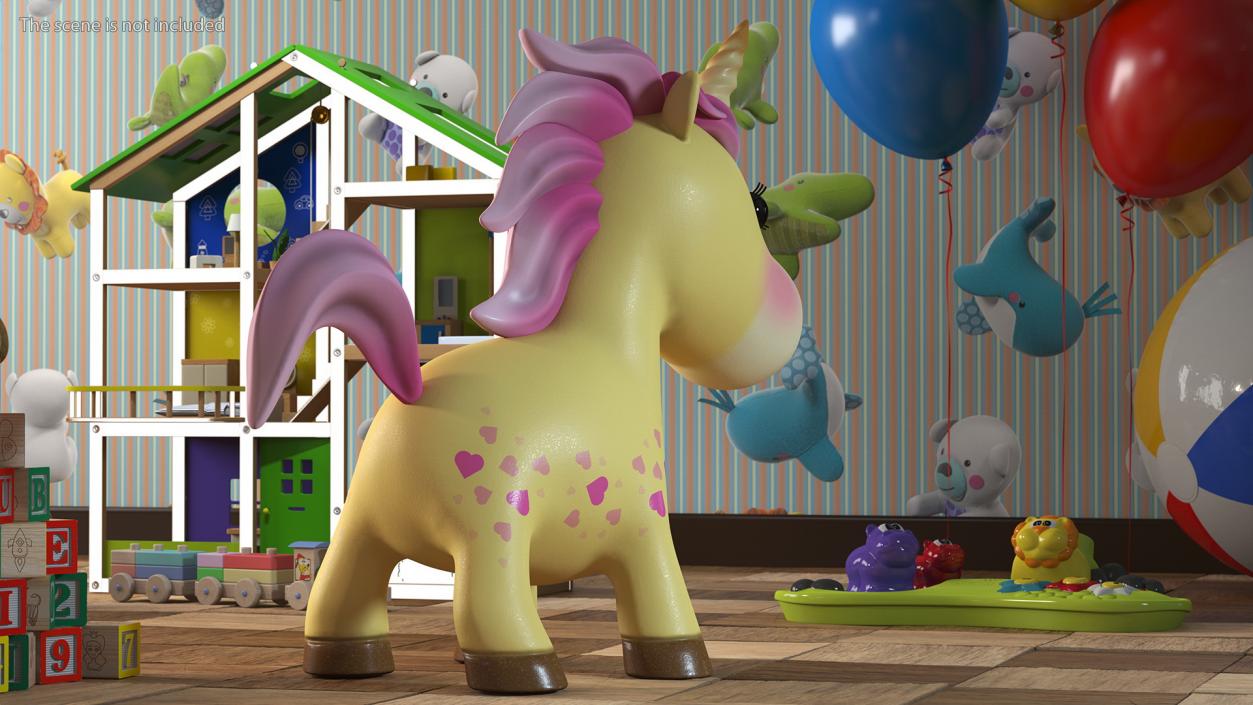 Yellow Cartoon Unicorn Rigged 3D model