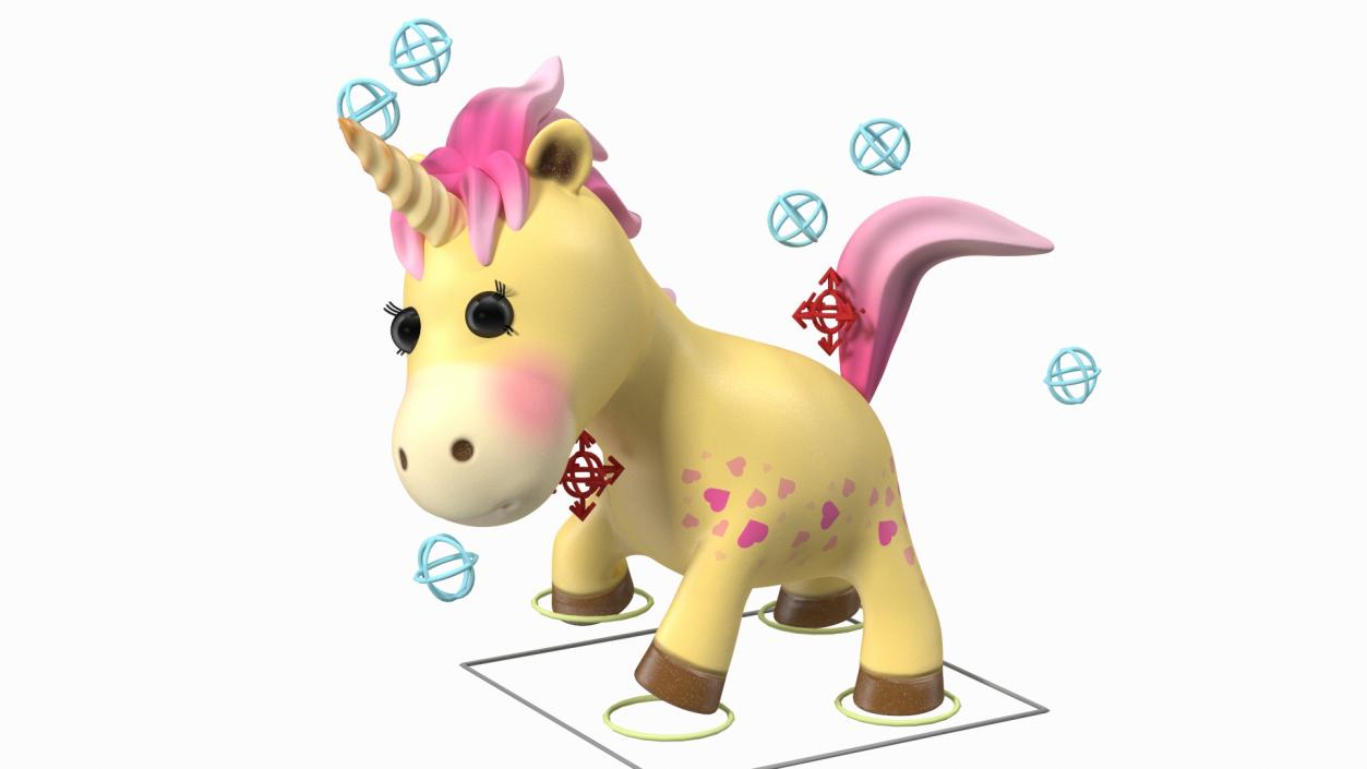 Yellow Cartoon Unicorn Rigged 3D model