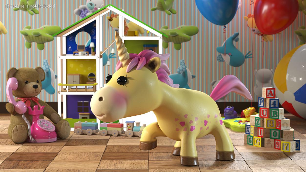 Yellow Cartoon Unicorn Rigged 3D model