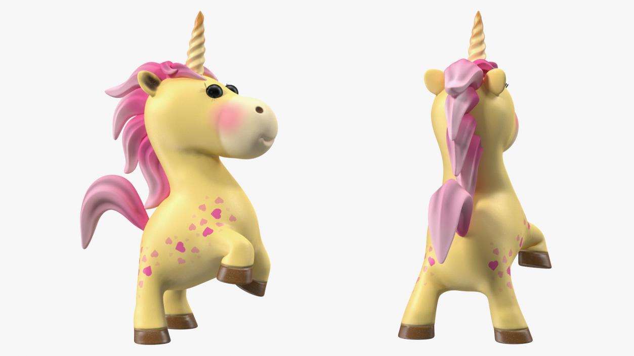 Yellow Cartoon Unicorn Rigged 3D model