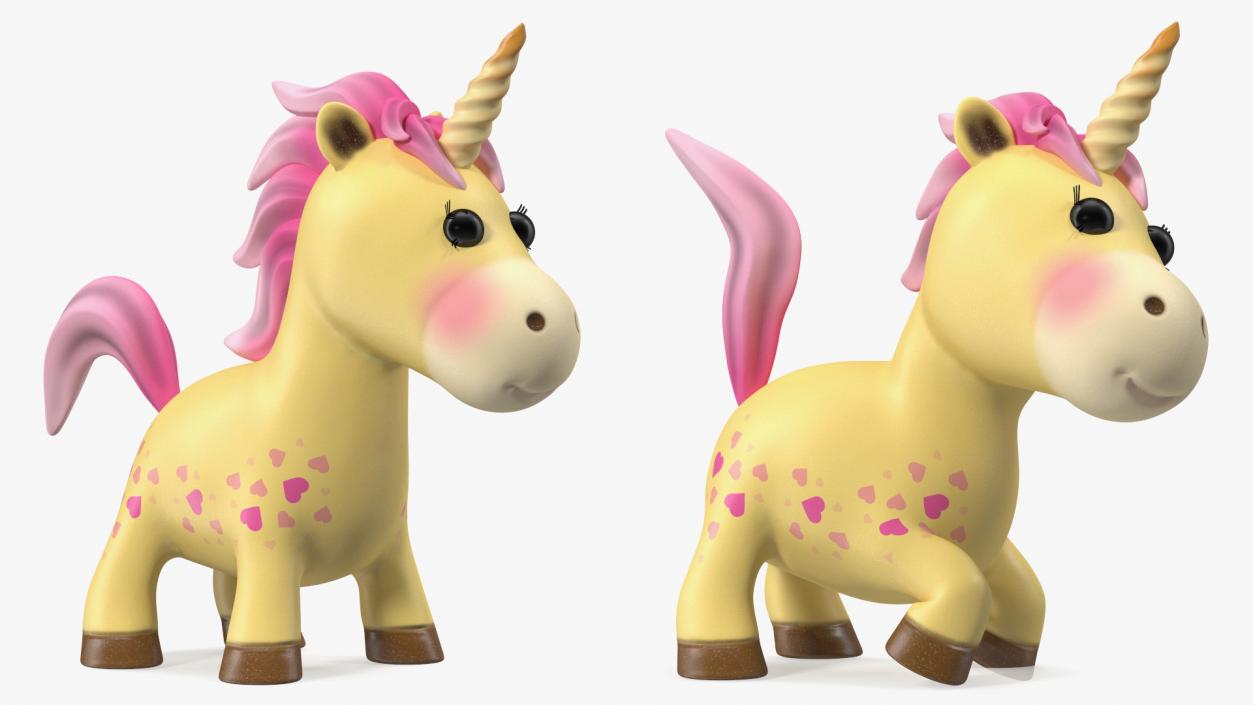 Yellow Cartoon Unicorn Rigged 3D model