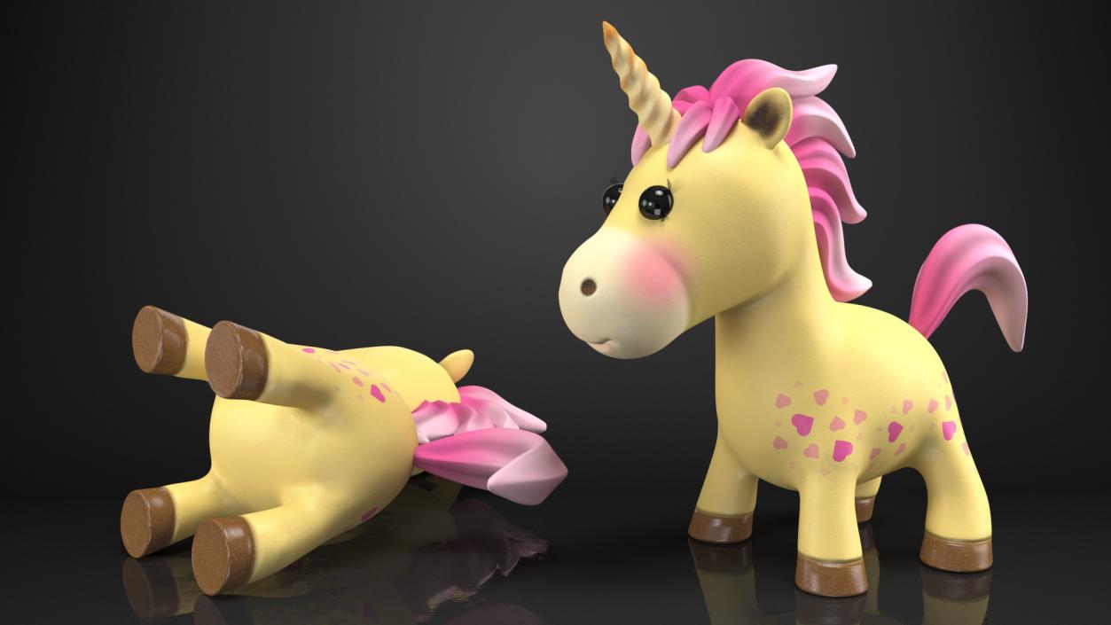 Yellow Cartoon Unicorn Rigged 3D model