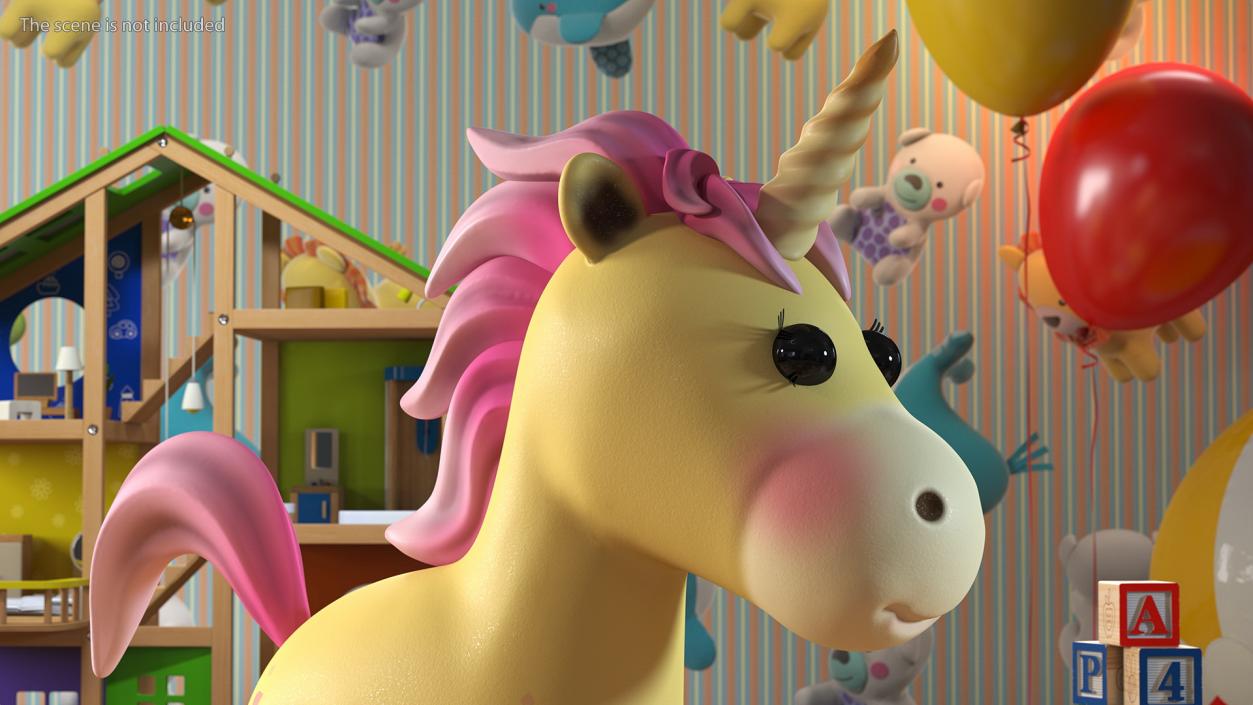 Yellow Cartoon Unicorn Rigged 3D model