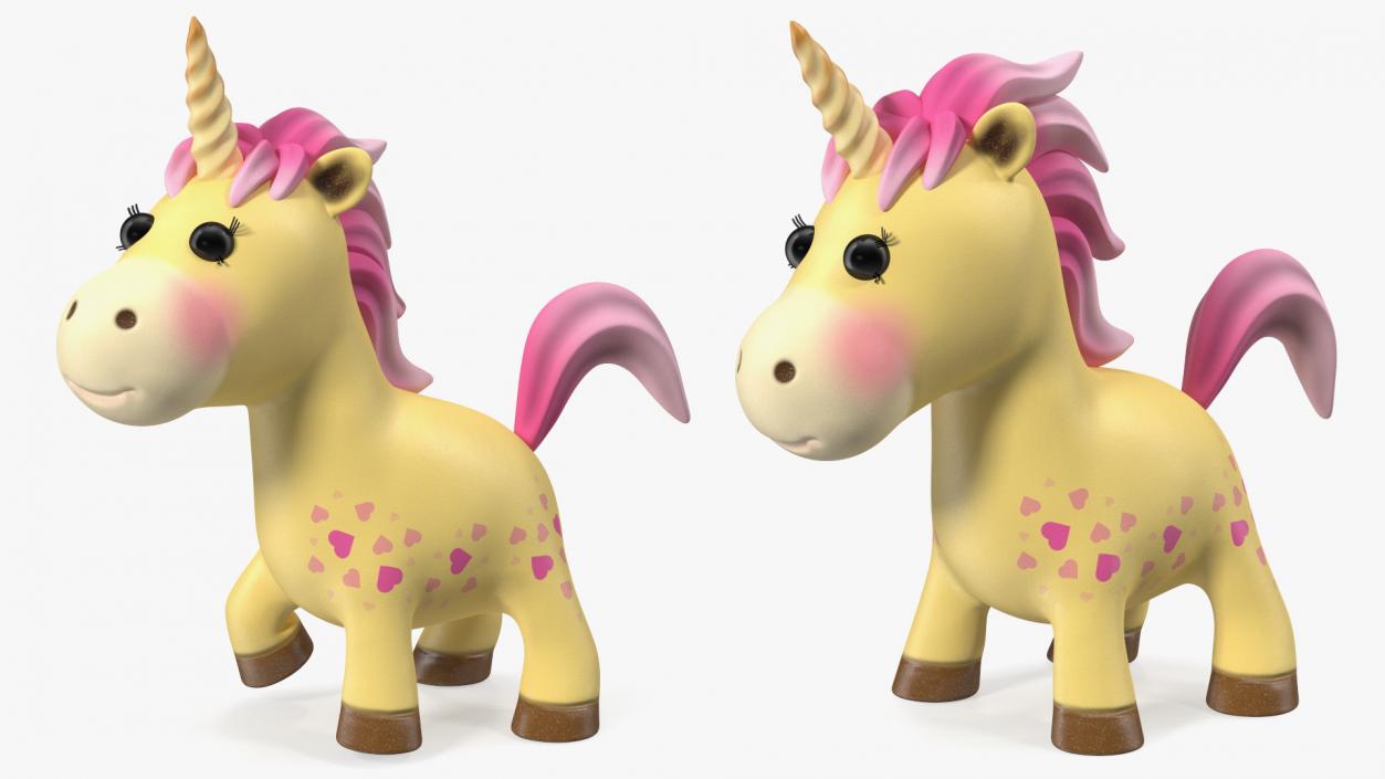 Yellow Cartoon Unicorn Rigged 3D model