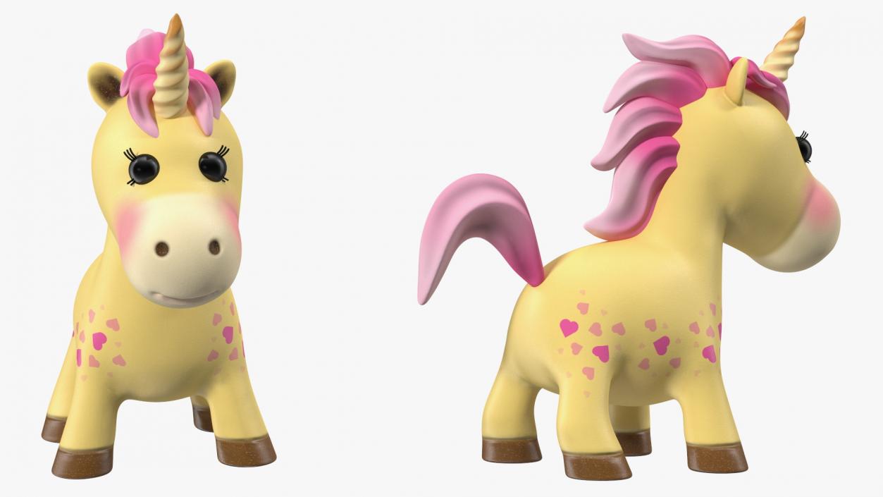 Yellow Cartoon Unicorn Rigged 3D model