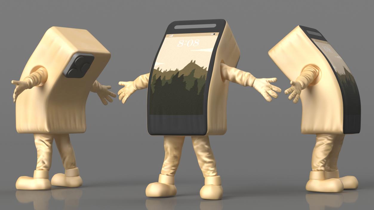 Phone Costume Character Golden Rigged 3D