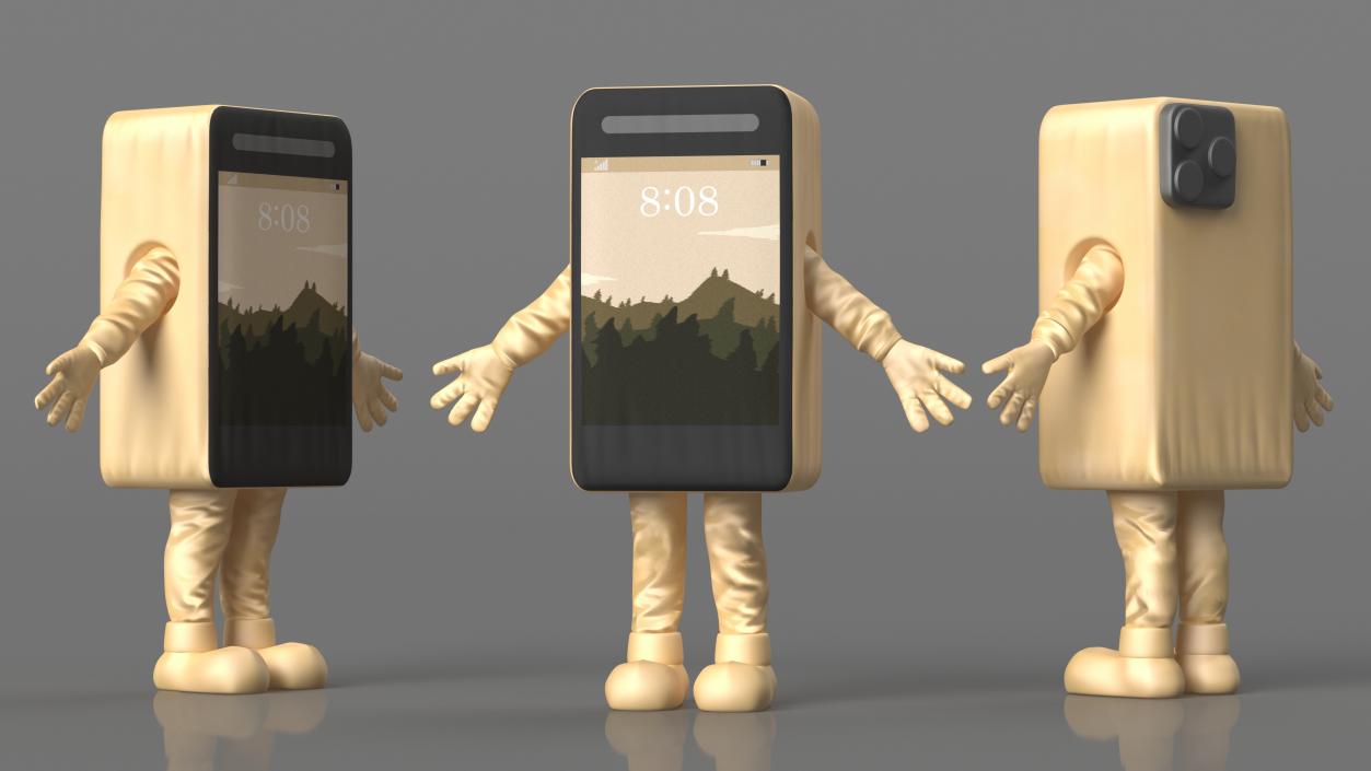 Phone Costume Character Golden Rigged 3D