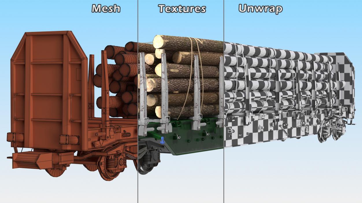 3D Stake Wagon Loaded with Logs model