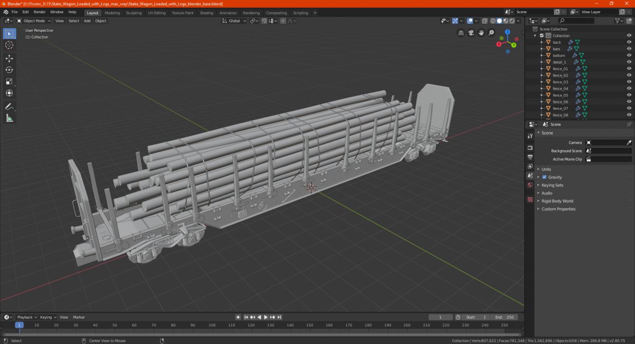 3D Stake Wagon Loaded with Logs model