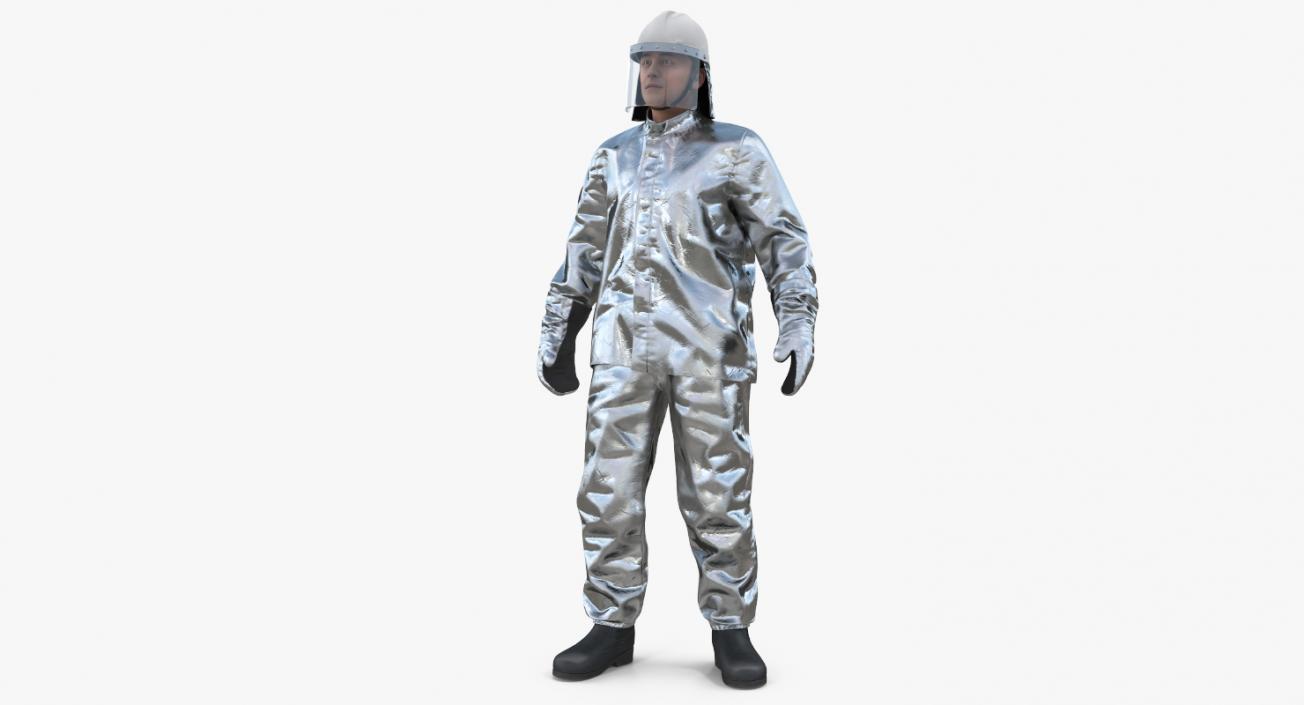 3D Firefighter Wearing Aluminum Fire Resistant Suit model