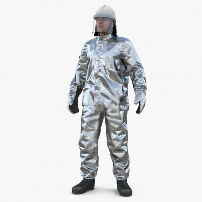 3D Firefighter Wearing Aluminum Fire Resistant Suit model