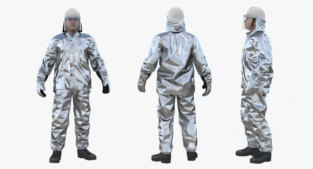 3D Firefighter Wearing Aluminum Fire Resistant Suit model