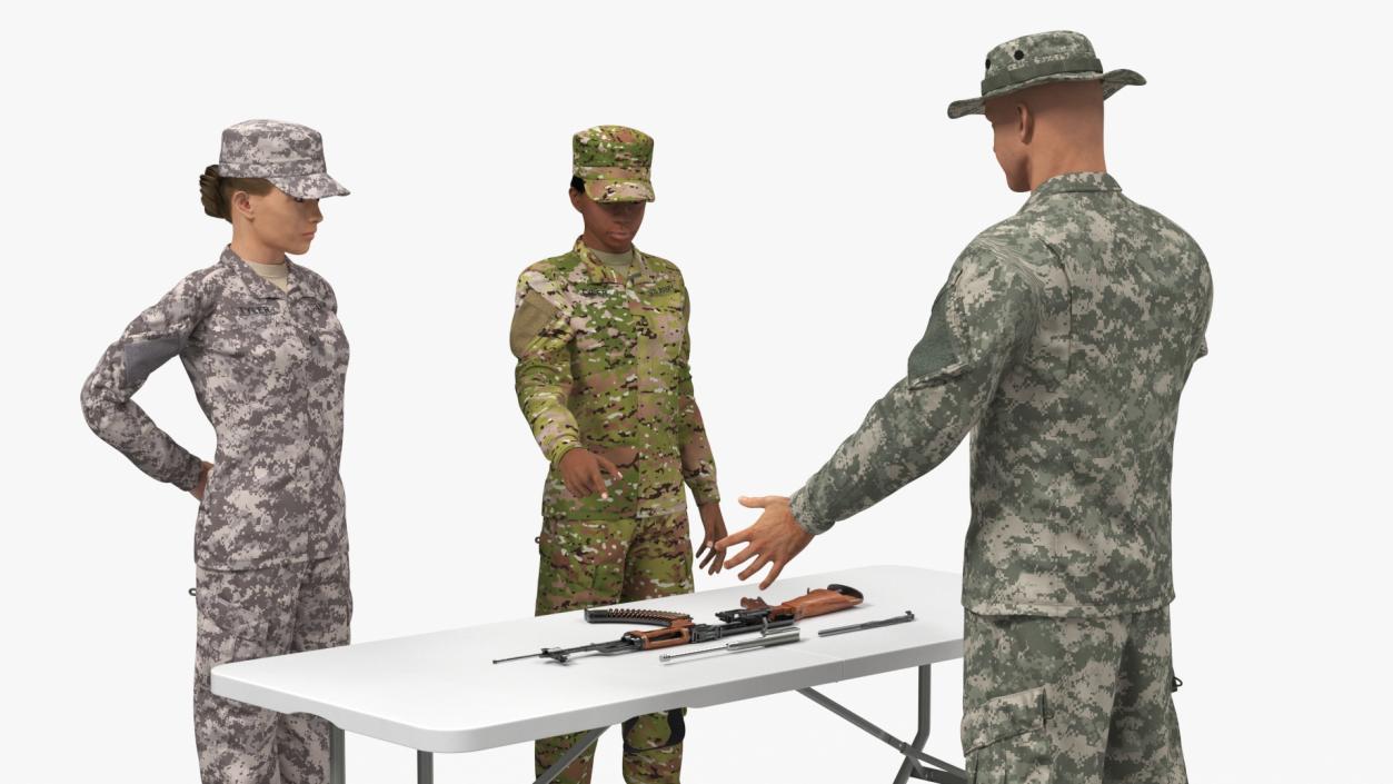 3D Military Personnel Discussing Weapons Fur