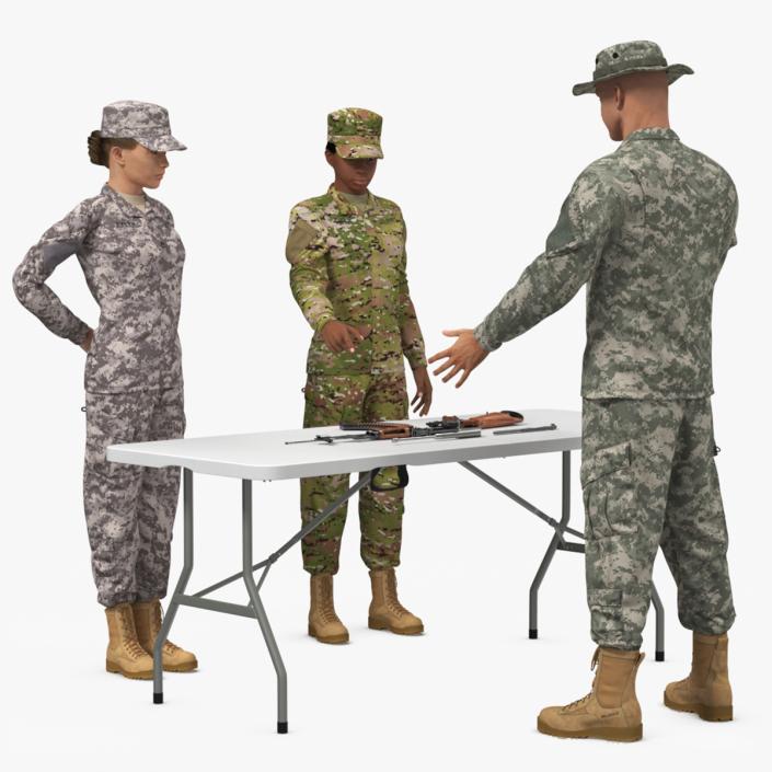 3D Military Personnel Discussing Weapons Fur