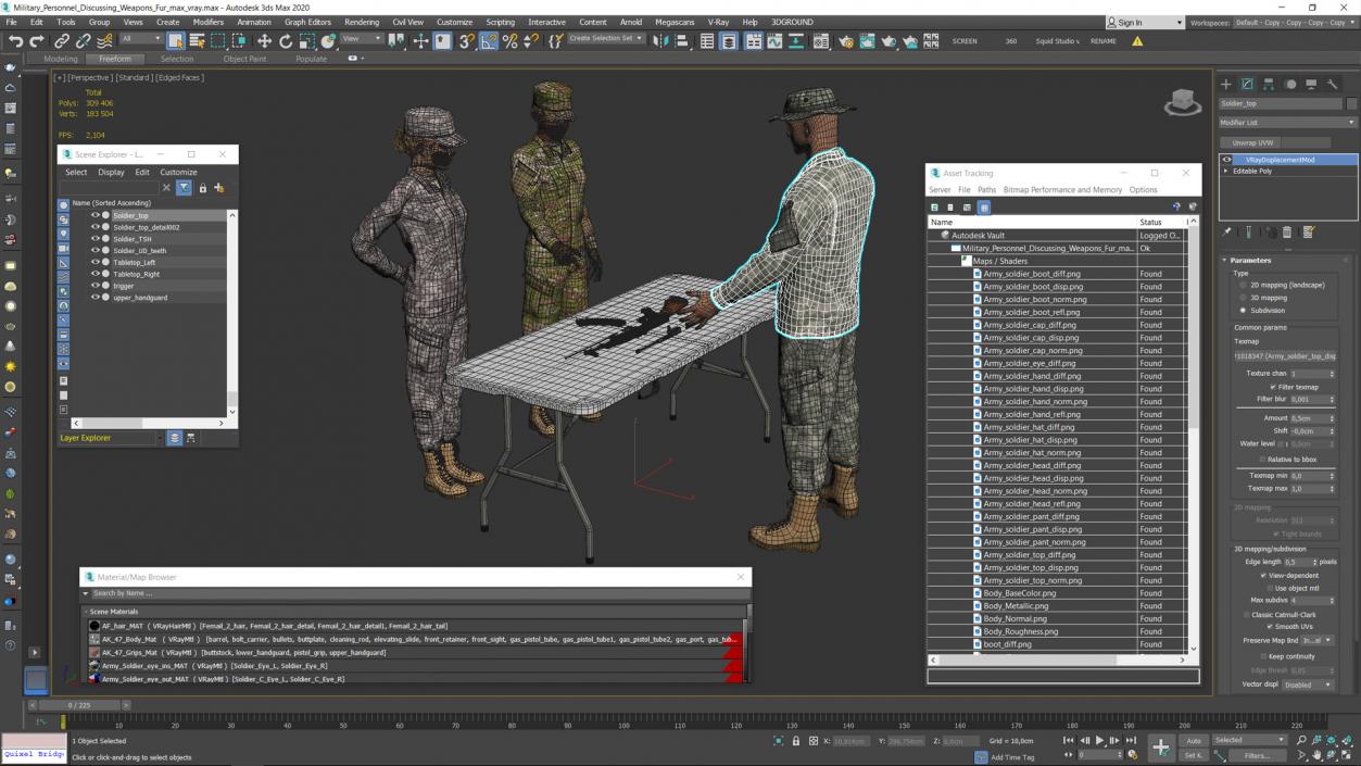 3D Military Personnel Discussing Weapons Fur