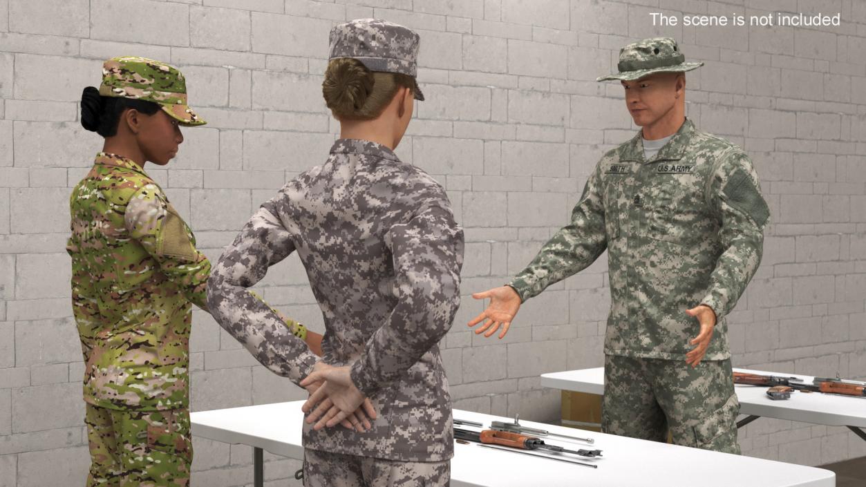 3D Military Personnel Discussing Weapons Fur