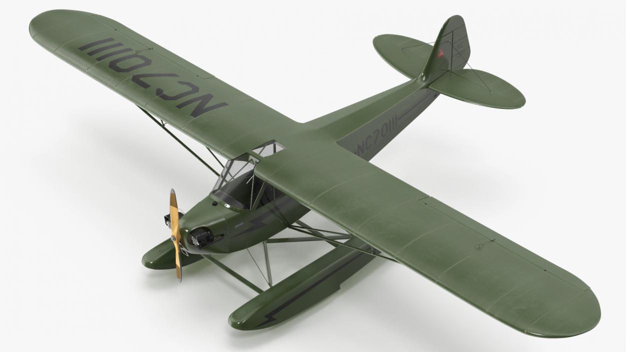 Seaplane Aircraft Piper J-3 with Floats 3D model