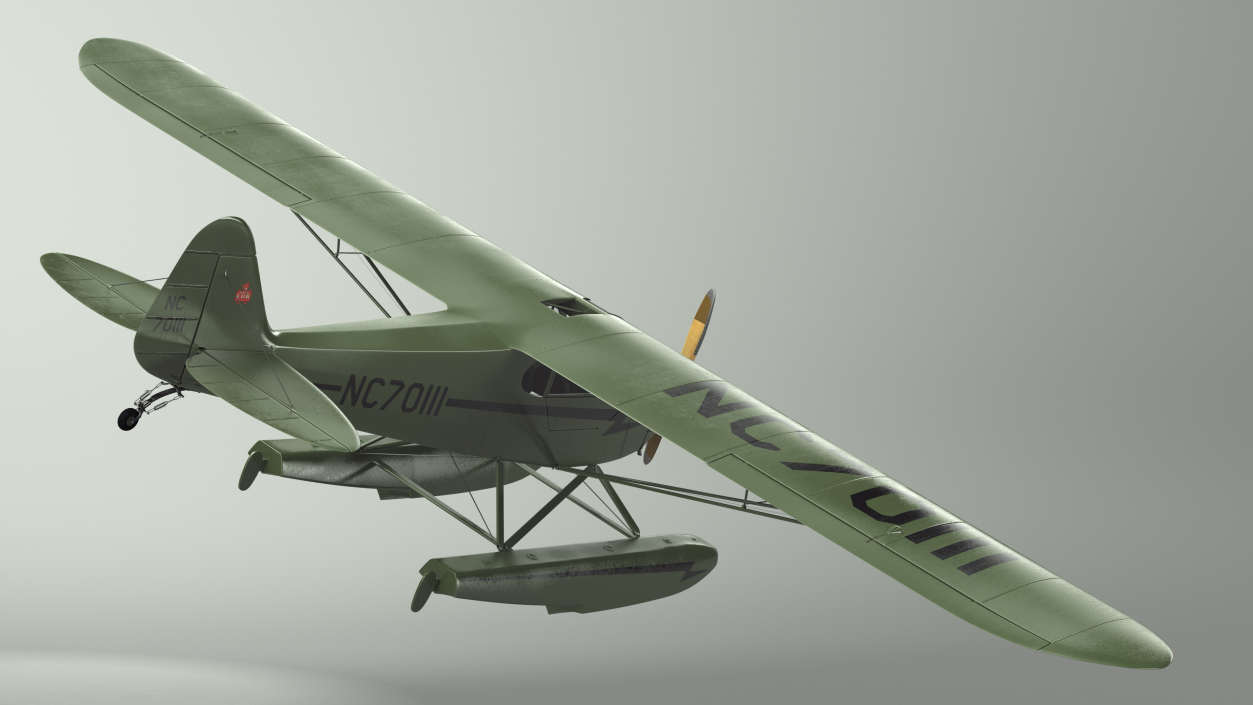 Seaplane Aircraft Piper J-3 with Floats 3D model