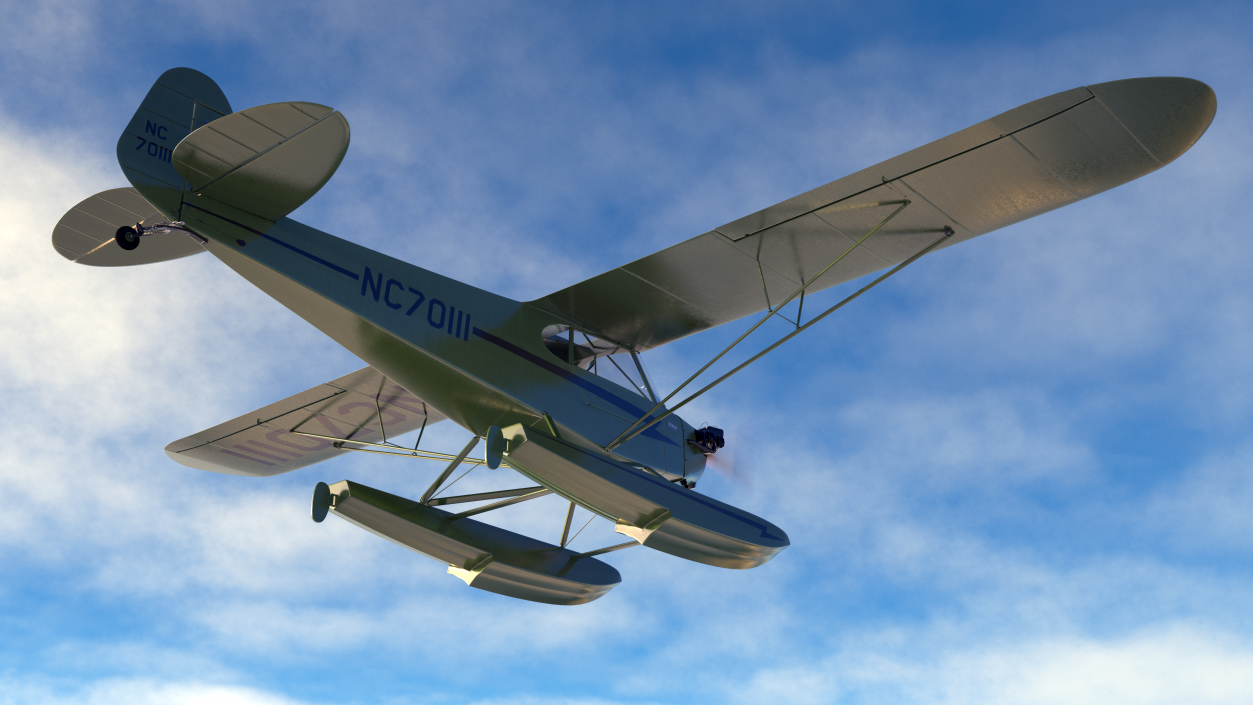 Seaplane Aircraft Piper J-3 with Floats 3D model