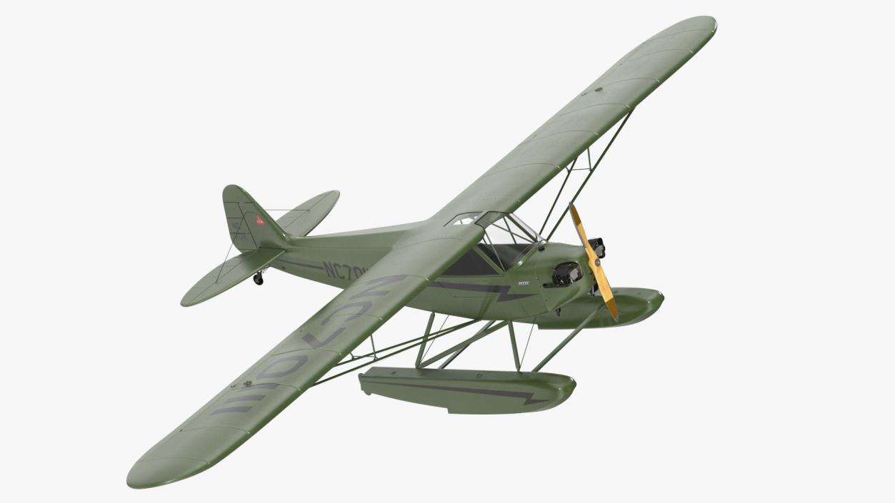 Seaplane Aircraft Piper J-3 with Floats 3D model