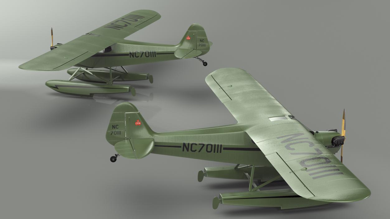 Seaplane Aircraft Piper J-3 with Floats 3D model