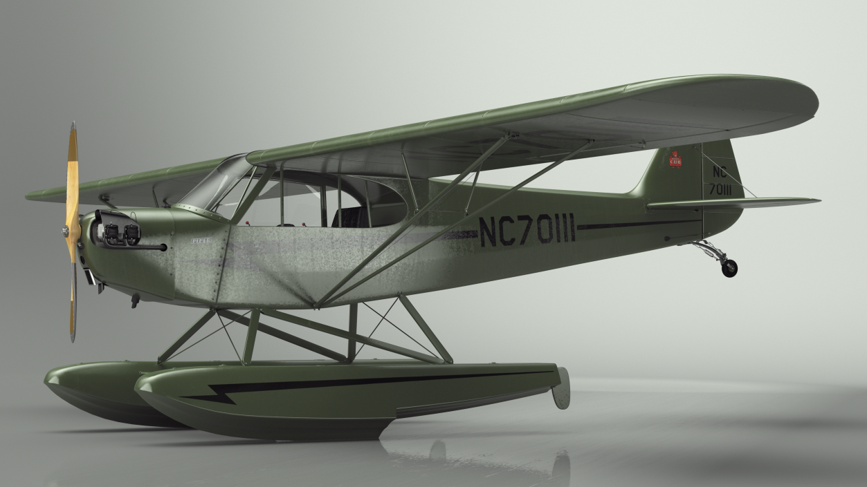 Seaplane Aircraft Piper J-3 with Floats 3D model