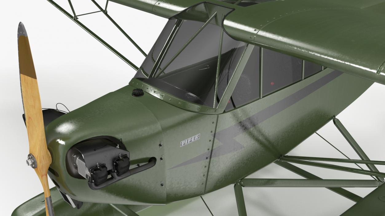 Seaplane Aircraft Piper J-3 with Floats 3D model