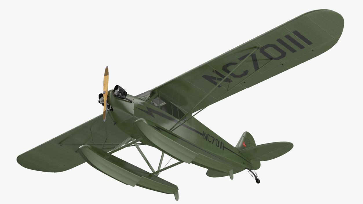 Seaplane Aircraft Piper J-3 with Floats 3D model