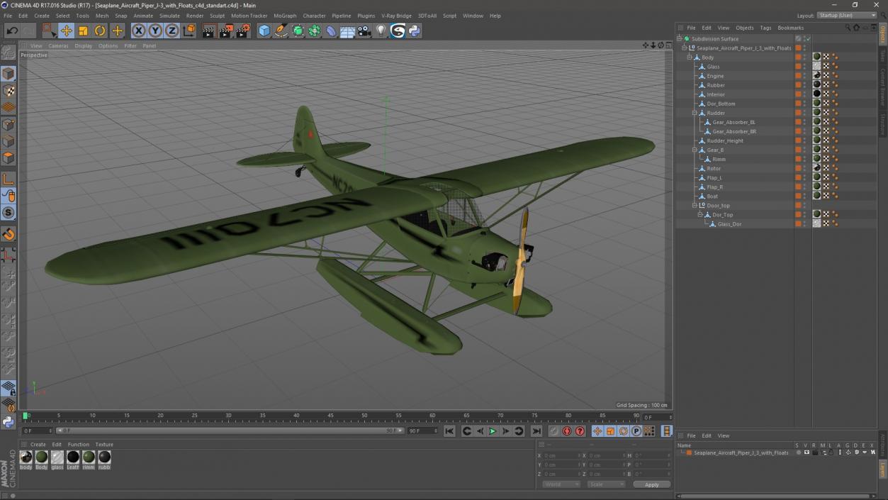 Seaplane Aircraft Piper J-3 with Floats 3D model