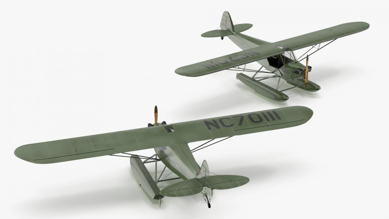 Seaplane Aircraft Piper J-3 with Floats 3D model