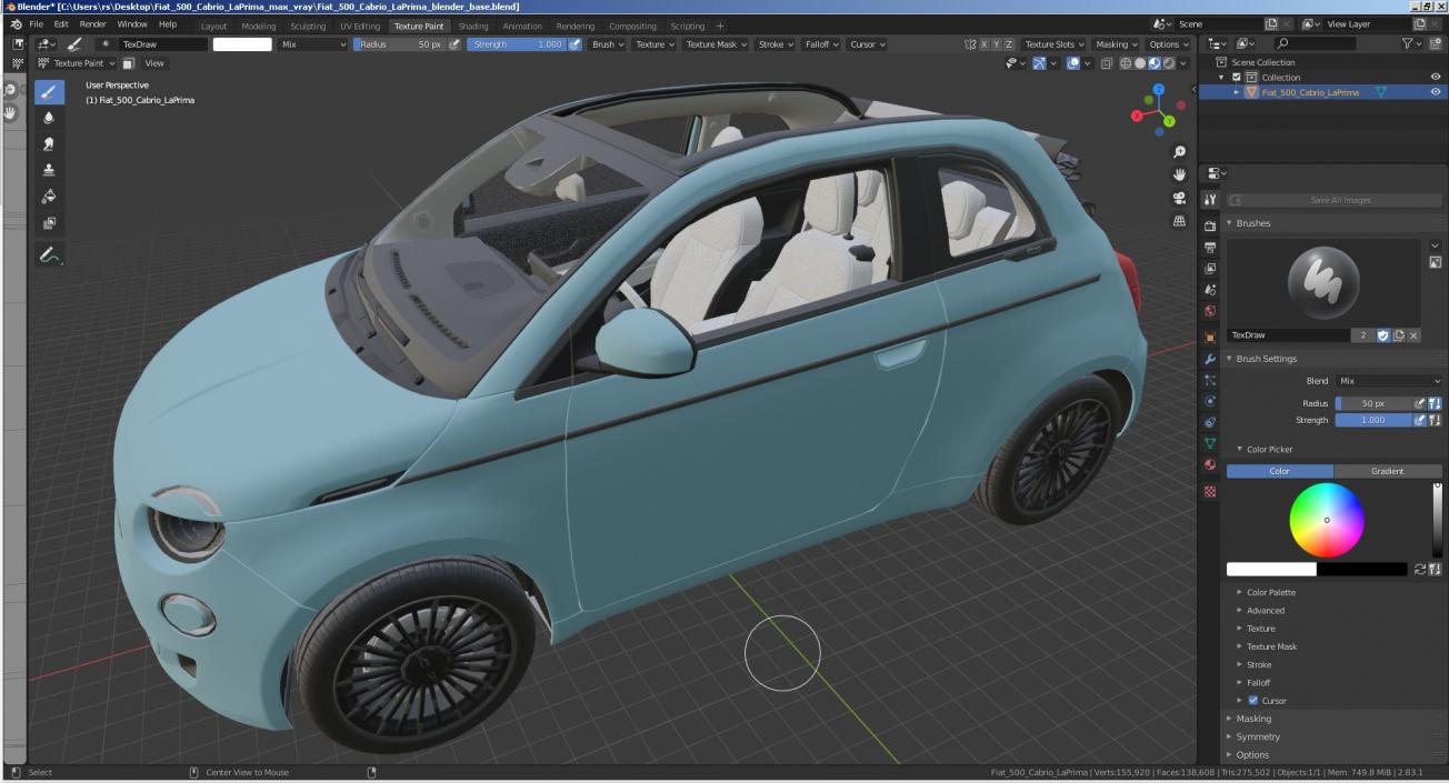 3D Fiat 500 Cabrio LaPrima model