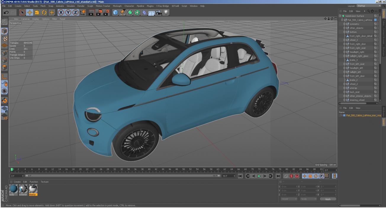 3D Fiat 500 Cabrio LaPrima model