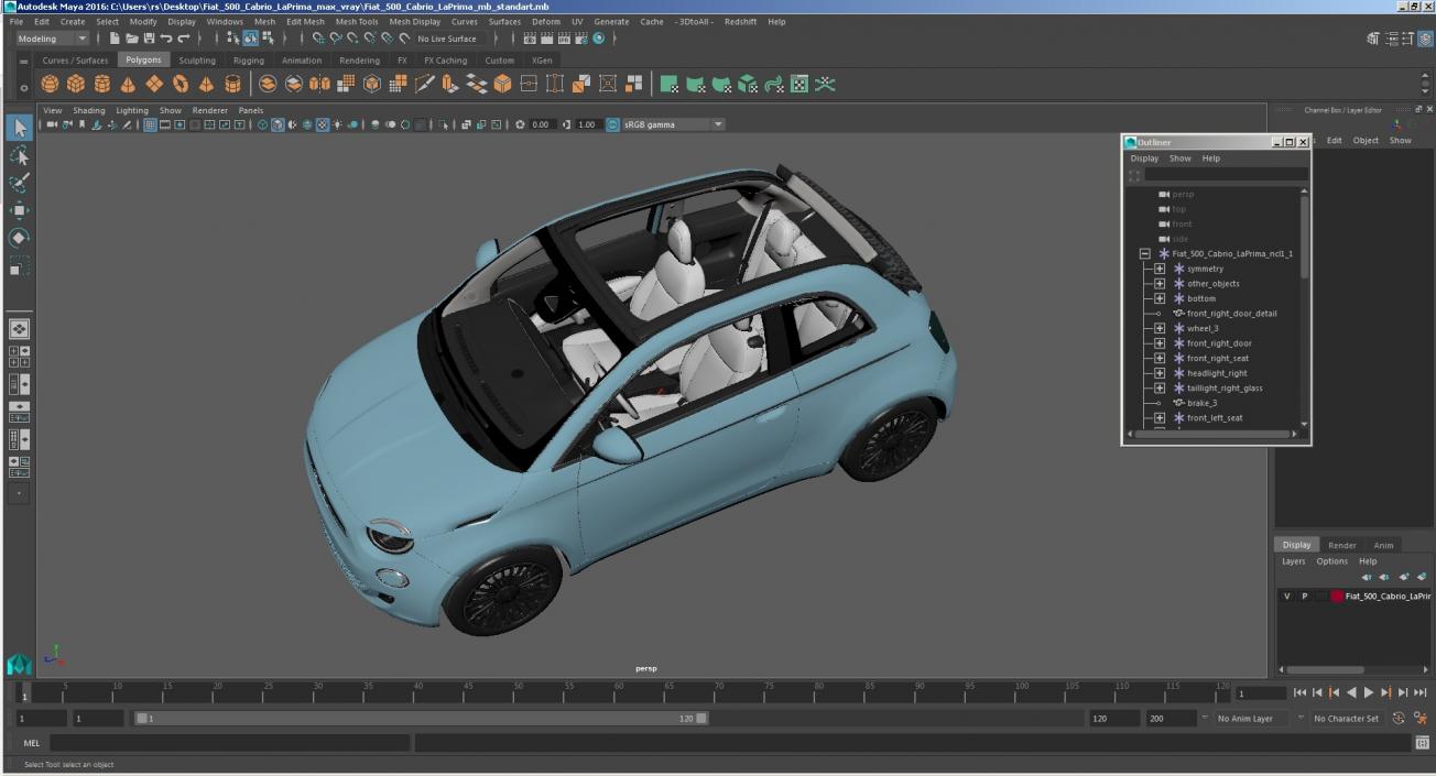 3D Fiat 500 Cabrio LaPrima model