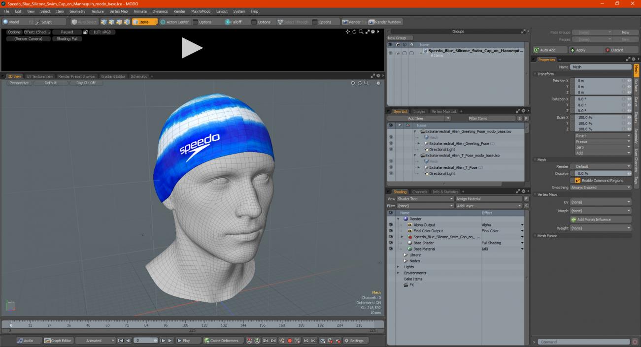 Speedo Blue Silicone Swim Cap on Mannequin 3D