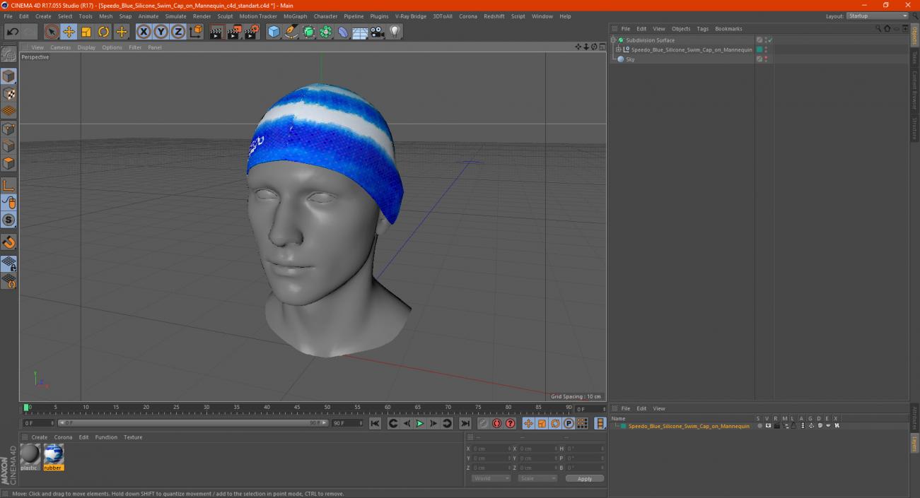 Speedo Blue Silicone Swim Cap on Mannequin 3D