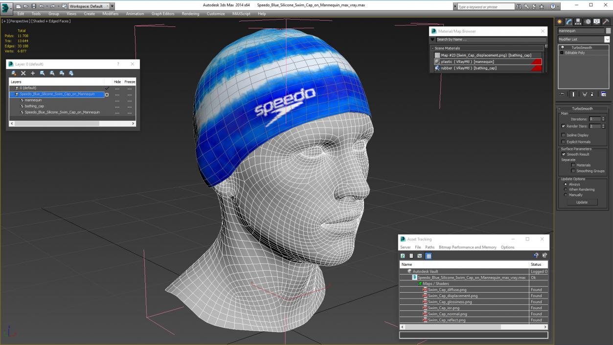 Speedo Blue Silicone Swim Cap on Mannequin 3D