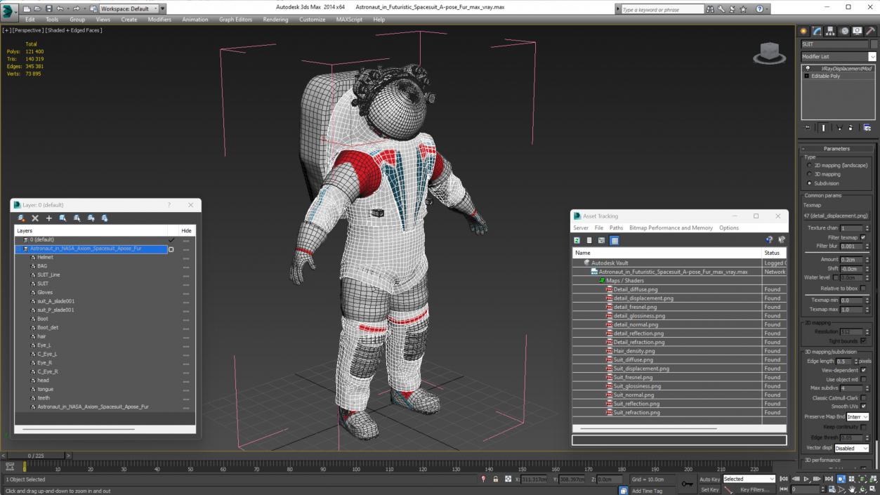 Astronaut in Futuristic Spacesuit A-pose Fur 3D model