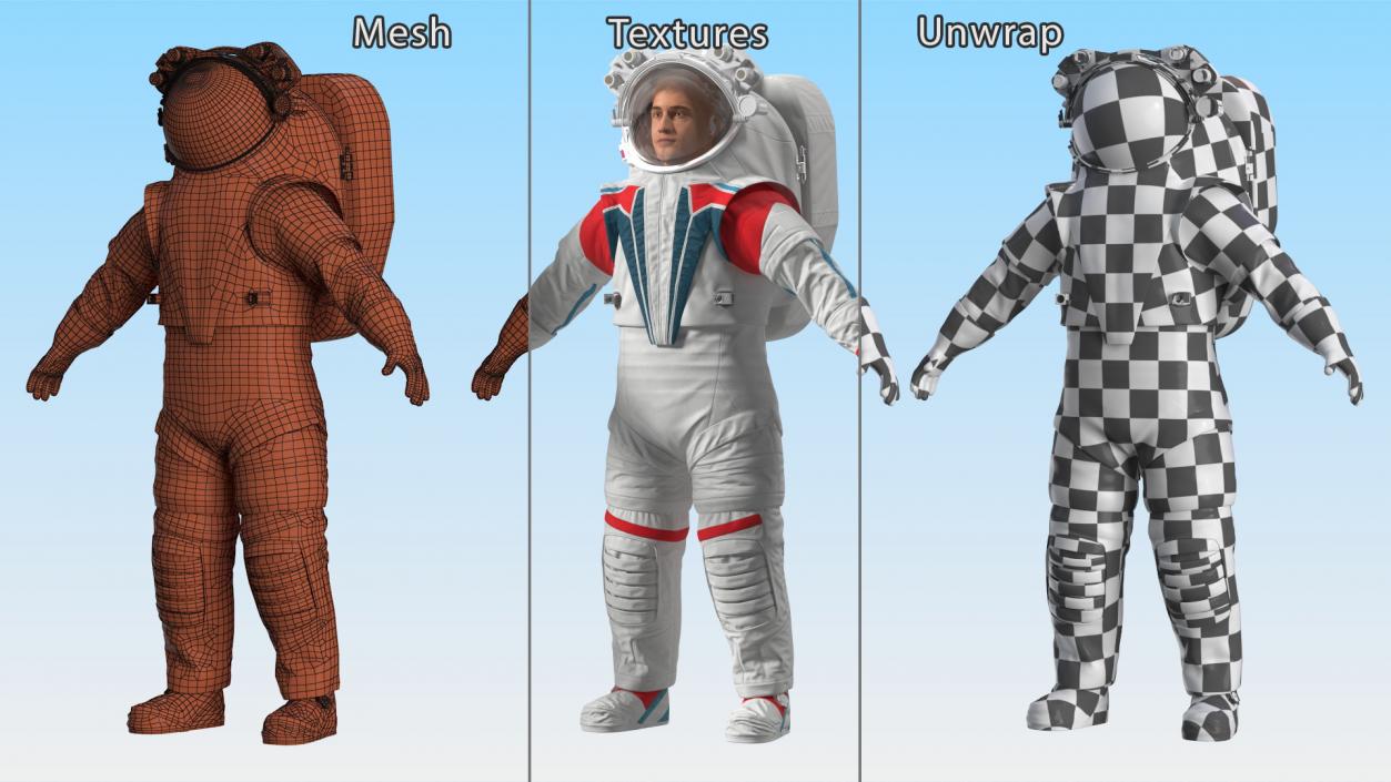 Astronaut in Futuristic Spacesuit A-pose Fur 3D model