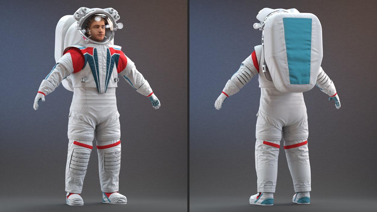 Astronaut in Futuristic Spacesuit A-pose Fur 3D model