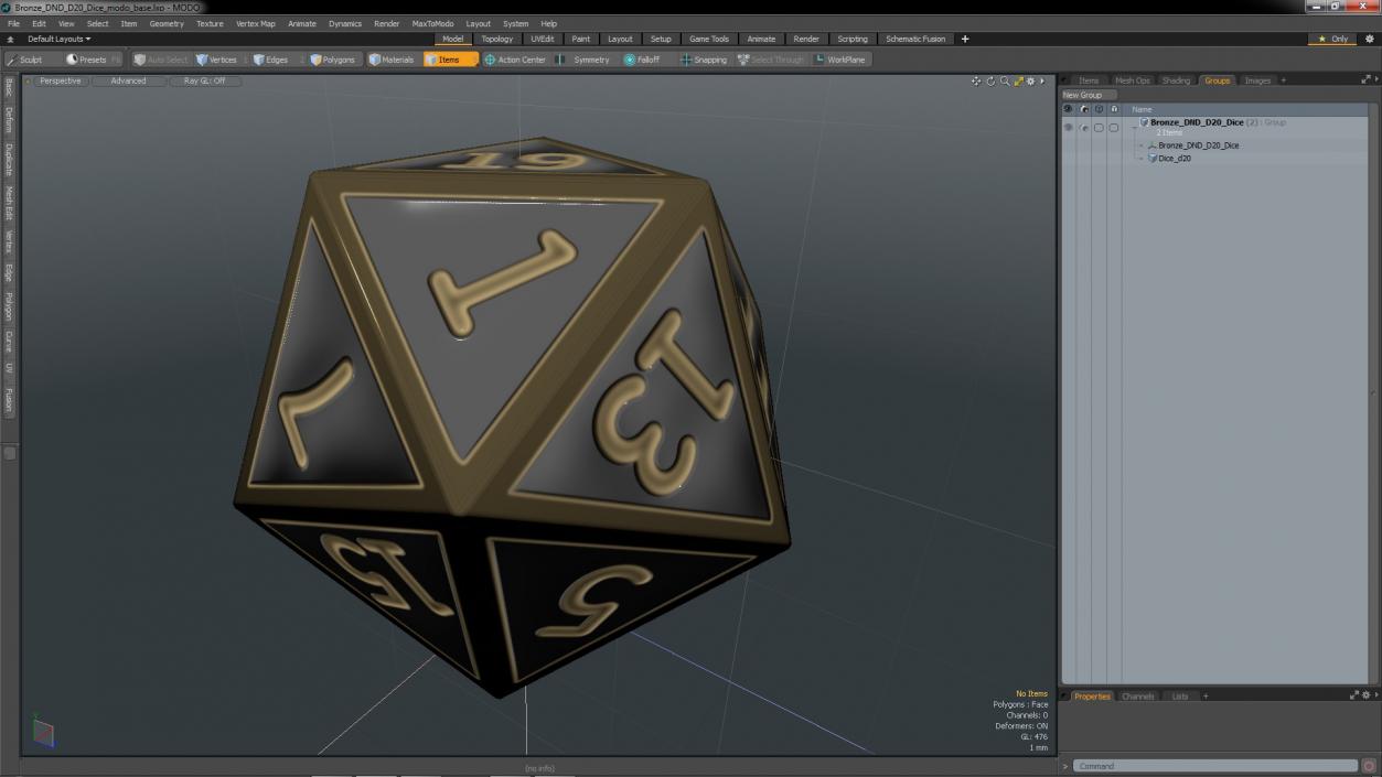 Bronze DND D20 Dice 3D model