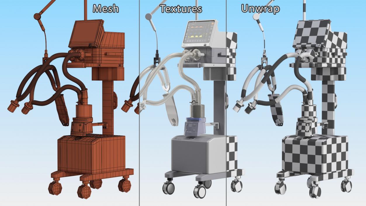 Medical Ventilator System Rigged 3D