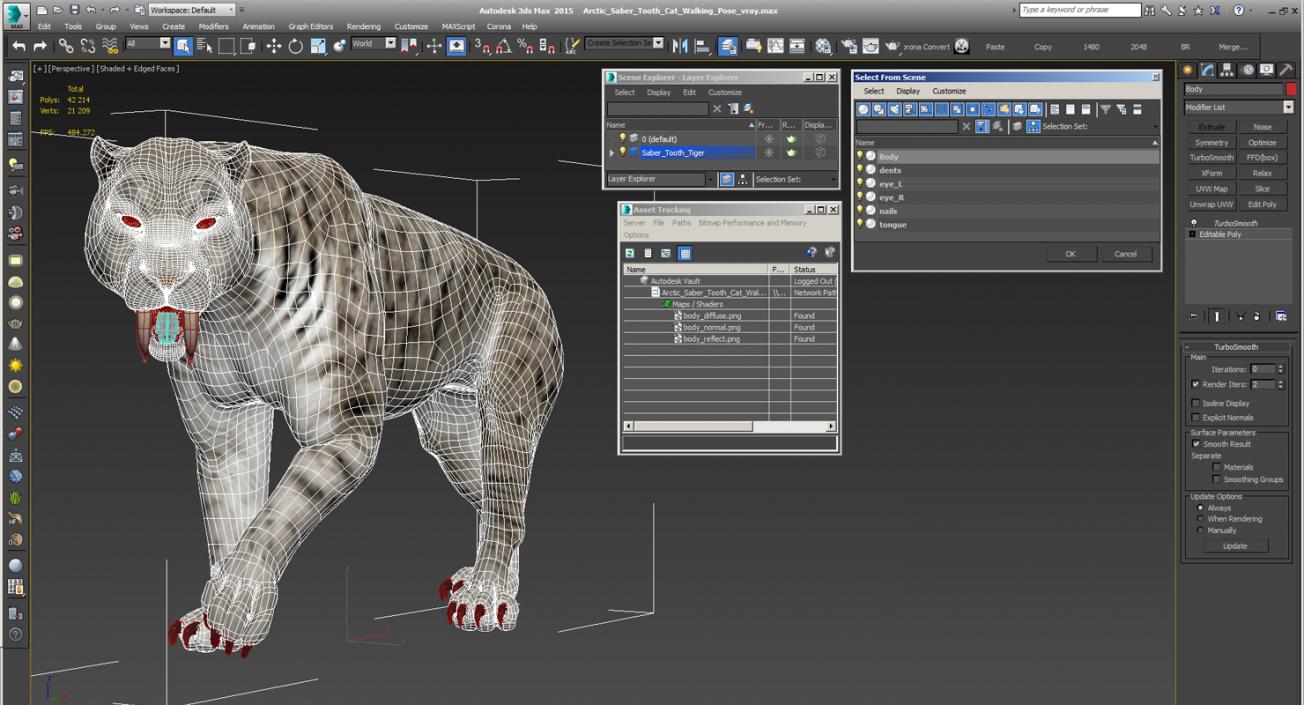 3D model Arctic Saber Tooth Cat Walking Pose