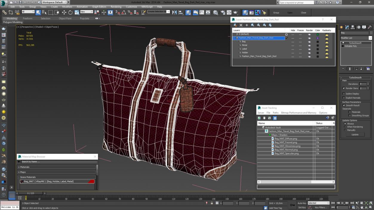 3D Fashion Man Travel Bag Dark Red