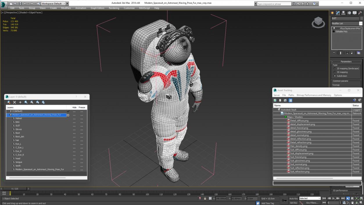 3D model Modern Spacesuit on Astronaut Waving Pose Fur