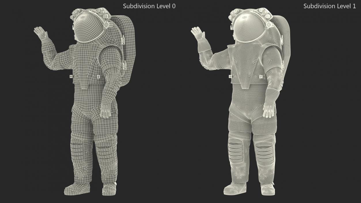 3D model Modern Spacesuit on Astronaut Waving Pose Fur