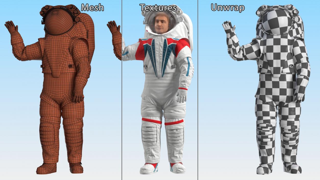 3D model Modern Spacesuit on Astronaut Waving Pose Fur