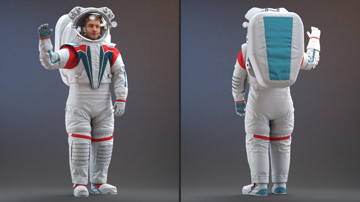 3D model Modern Spacesuit on Astronaut Waving Pose Fur