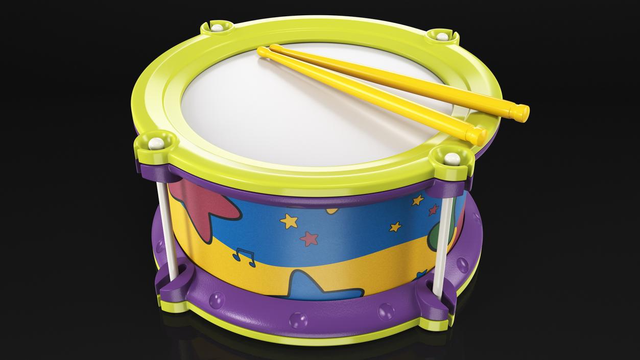 Toy Drum with Drumsticks 3D model