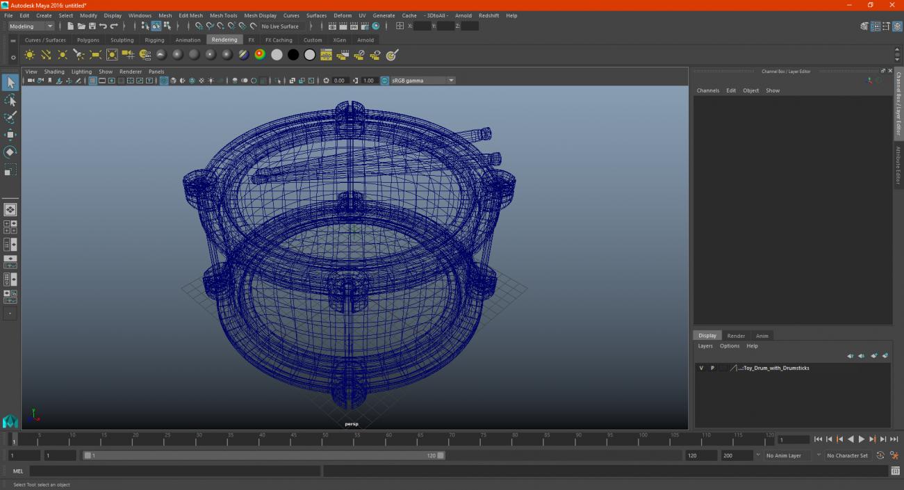 Toy Drum with Drumsticks 3D model